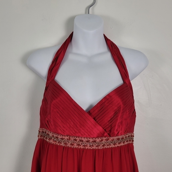 Adrianna Papell Scarlett Red Beaded Waist Pleated Bust Cocktail Dress - Picture 2 of 13
